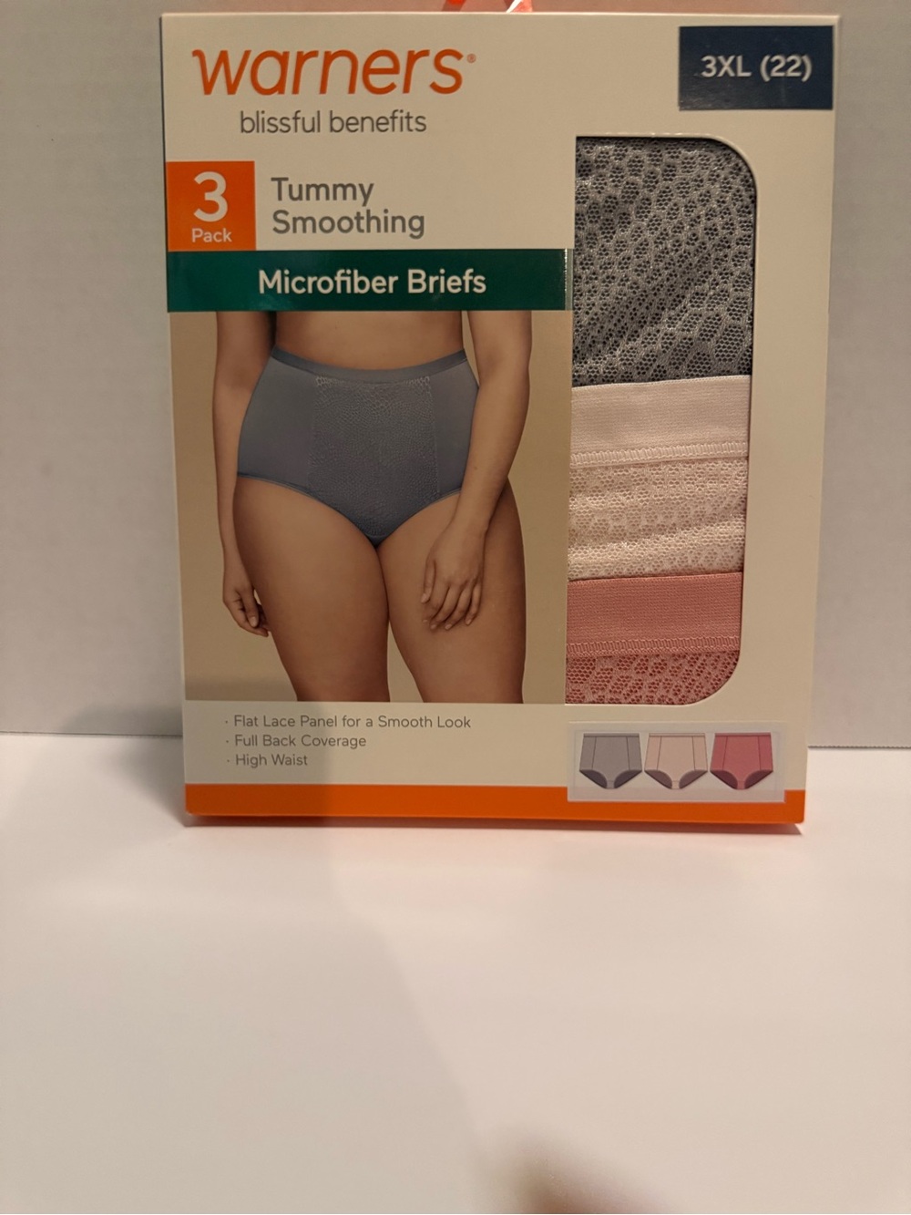 Warners 3-Pack Tummy Smoothing Microfiber Briefs in Gray, Pink, Cream